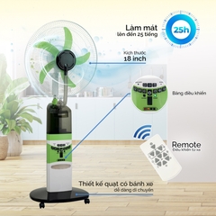 Quạt sạc tích điện hơi nước Honjianda 918PS - chế độ gió tự nhiên, lồng quạt 18 inch, có bánh xe di chuyển tiện lợi