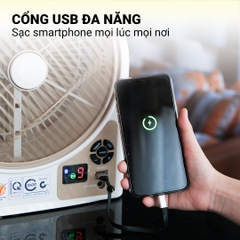 Quạt sạc tích điện dạng hộp Honjianda FL323 - tích hợp cổng USB sạc smartphone, tính năng hẹn giờ