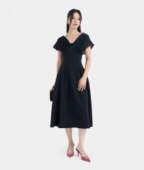 ĐẦM MIDI XOÈ PHỐI VẢI DẬP LY
