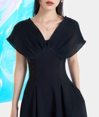 ĐẦM MIDI XOÈ PHỐI VẢI DẬP LY