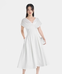 ĐẦM MIDI XOÈ PHỐI VẢI DẬP LY