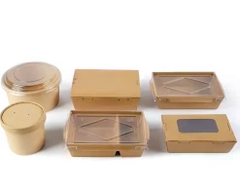 DNP3-26X15X18 cm Hộp đựng thức ăn bằng giấy Kraft dùng một lần Hộp đựng thức ăn bằng giấy có nắp đậy đựng salad, gà rán, súp, bữa ăn Bento