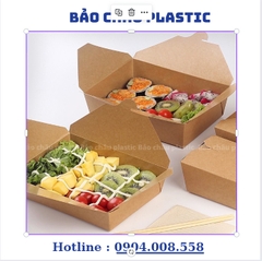Chiếc Hộp Giấy Kraft Nắp Gài hàng dày dặn, thân thiện môi trường, dùng cho nhà hàng, quán ăn đựng bún, mì, salad