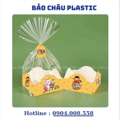 Túi Đựng Bánh Cookies Kèm Đế Giấy và Dây Buộc Loại Hình Vuông