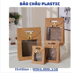 Túi hộp đựng món quà nguyên liệu giấy Kraft một mặt trong quãng có tay xách đính nơ