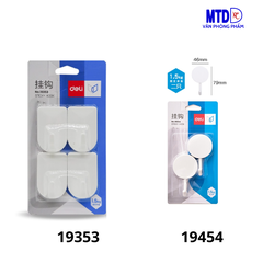 Móc treo đồ dính tường Deli , trọng lượng tối đa 1.5kg -Deli 19353  (vĩ 4 cái), Deli 19354 (vĩ 2 cái)