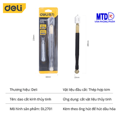 Dao Cắt Kính Thủy Tinh Deli 180mm Chất Lượng Cao - Lưỡi Dao Sắc Bén, Đường Cắt Gọn Đẹp, Thiết Kế Nhỏ Gọn - DL2701