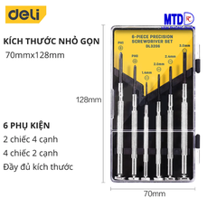 Bộ Tua-vít đa năng với 6 đầu vít  mini đủ cỡ Chất liệu chống Mòn - Gỉ - Chính hãng Deli DL-3206 , sửa laptop.,linh kiện có ốc nhỏ