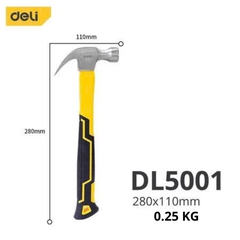 Búa Nhổ Đinh Deli 0.25kg (DL 5001), 0.5kg (DL 5027Y), 0.75kg (Dl 5003) - Thép Carbon Cao Cấp, Cán Nhựa Chống Trượt. Đầu búa chống xốc, được xử lý nhiệt