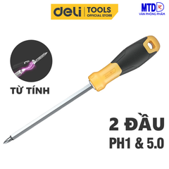 Tua Vít Đa Năng 2 Đầu Deli -HÀNG CHÍNH HÃNG- Đầu Vít Từ Tính PH1 và 5mm - Chất Liệu Thép CR-V Siêu Bền Chống Mòn, Gỉ