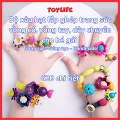 Bộ xâu hạt lắp ghép trang sức vòng cổ, vòng tay, dây chuyền, bờm, nhẫn 620 chi tiết cho bé gái, đồ chơi tự làm handmade