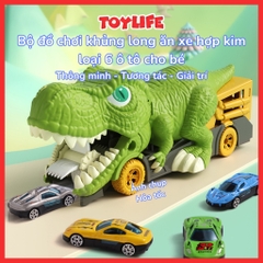 Bộ đồ chơi khủng long ăn xe hợp kim loại 6 ô tô cho bé đồ chơi khủng long bạo chúa nuốt chửng xe gara ô tô TOYLIFE