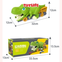 Bộ đồ chơi khủng long ăn xe hợp kim loại 6 ô tô cho bé đồ chơi khủng long bạo chúa nuốt chửng xe gara ô tô TOYLIFE