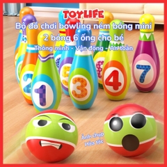 Bộ đồ chơi bowling ném bóng mini 2 bóng 6 ống cho bé trò chơi boling lăn bóng vận động an toàn cho trẻ TOYLIFE