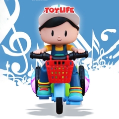 Đồ chơi em bé lái xe đạp 3 bánh quay 360 độ có đèn nhạc vui nhộn cho bé đồ chơi shipper bé trai đi xe xích lô biểu diễn