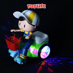 Đồ chơi em bé lái xe đạp 3 bánh quay 360 độ có đèn nhạc vui nhộn cho bé đồ chơi shipper bé trai đi xe xích lô biểu diễn