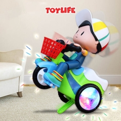 Đồ chơi em bé lái xe đạp 3 bánh quay 360 độ có đèn nhạc vui nhộn cho bé đồ chơi shipper bé trai đi xe xích lô biểu diễn