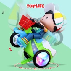 Đồ chơi em bé lái xe đạp 3 bánh quay 360 độ có đèn nhạc vui nhộn cho bé đồ chơi shipper bé trai đi xe xích lô biểu diễn