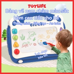 Bảng vẽ nam châm màu sắc kèm con dấu cho bé đồ chơi bảng vẽ từ tính có chân trẻ em bảng viết nam châm xóa được TOYLIFE
