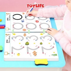 Bộ tập tô vẽ thông minh xóa được 64 trang tặng kèm 6 bút màu sách tập viết theo nét học liệu montessori cho bé