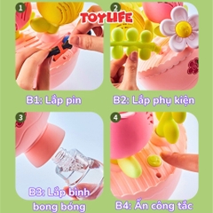 Máy thổi bong bóng xà phòng tự động hình bó hoa tặng kèm pin bông hoa phun bong bóng máy bắn bong bóng có đèn TOYLIFE
