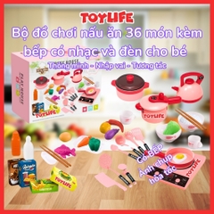 Bộ đồ chơi nấu ăn 36 món kèm bếp có nhạc và đèn cho bé đồ chơi nhà bếp mô phỏng nấu ăn trẻ em TOYLIFE