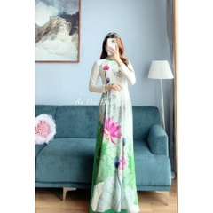 Áo dài in 3D hoa sen trẻ trung, đồng phục áo dài đẹp - Áo Dài Đan Linh