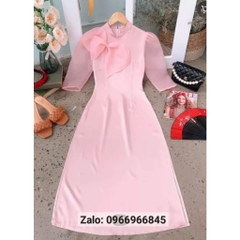 Áo dài vơn tơ 4 tà đính nơ, áo dài cách tân, áo dài dáng lỡ, sẵn hàng 2 màu hồng và đỏ