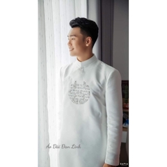 {Tặng mấn} Cặp áo dài cưới song hỷ màu trắng sang trọng, áo dài cô dâu chú rể hiện đại - Áo Dài Đan Linh