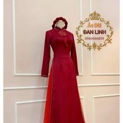 Áo dài cô dâu màu đỏ, áo dài cưới, áo dài ăn hỏi vải lụa vân gỗ cao cấp, sang trọng - Áo Dài Đan Linh