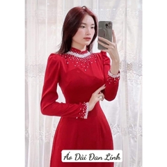 Áo dài trơn đính ngọc cao cấp màu đỏ tay phồng - Áo Dài Đan Linh