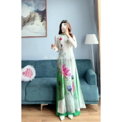 Áo dài in 3D hoa sen trẻ trung, đồng phục áo dài đẹp - Áo Dài Đan Linh