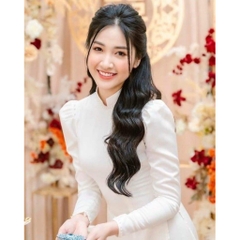Áo dài trắng tay bồng trẻ và sang - Áo Dài Đan Linh