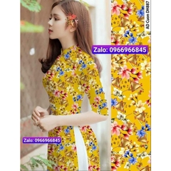 {NH887V} Áo dài hoa nhí màu vàng - Áo Dài Đan Linh