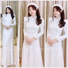 Áo dài 2 tà tay bồng đính ngọc phù hợp dự tiệc cưới hỏi, hội nghị, chụp hình, áo dài học sinh