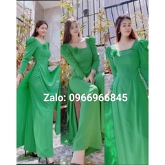 Áo dài màu hồng đà lạt cổ vuông có đính hoa xinh trên ngực - Áo Dài Đan Linh