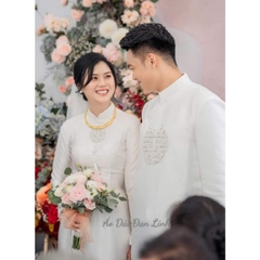 (Tặng mấn) Áo dài cưới hiện đại, áo dài cô dâu chú rể, áo dài song hỷ may mắn, sang trọng