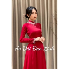 Áo dài cao cấp màu đỏ kết ngọc, áo dài cưới, áo dài cô dâu - Áo Dài Đan Linh