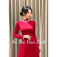 Áo dài cao cấp màu đỏ kết ngọc, áo dài cưới, áo dài cô dâu - Áo Dài Đan Linh