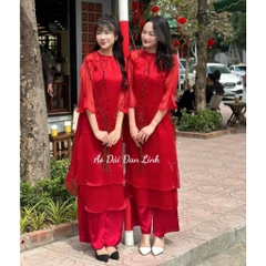 Áo dài cách tân tơ thêu nhí dáng suông - Áo Dài Đan Linh