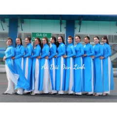 Áo dài trơn màu xanh dương, đồng phục áo dài xanh tiếp viên hàng không - Áo Dài Đan Linh