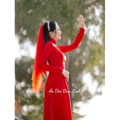 Áo dài màu đỏ vải lụa cao cấp, trẻ trung, áo dài cô dâu, đồng phục áo dài - Áo Dài Đan Linh