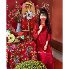 Áo dài cách tân tơ thêu nhí dáng suông - Áo Dài Đan Linh