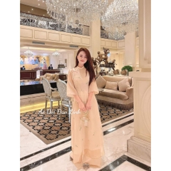 Áo dài cách tân tơ thêu nhí dáng suông - Áo Dài Đan Linh
