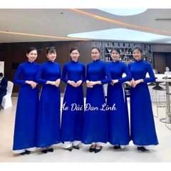 Áo dài trơn màu xanh cô ban, đồng phục áo dài trơn - Áo Dài Đan Linh