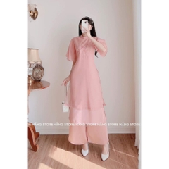 Áo dài màu hồng tay cách tân đính kết trẻ trung - Áo Đài Đan Linh
