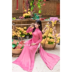 Áo dài luaj màu hồng đậm - Áo Dài Đan Linh