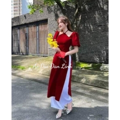 Áo dài yếm màu đỏ sang chảnh - Áo Dài Đan Linh