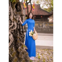 Áo dài trơn màu xanh da trời - Áo Dài Đan Linh