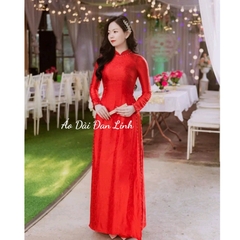 Áo dài gấm đỏ kết ngọc trẻ trung, sang trọng - Áo Dài Đan Linh